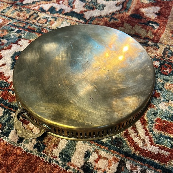 10” Vintage Brass Tray with Floral Handles - Picture 4 of 4